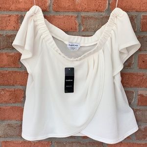 NWT Bebe crop wrap off shoulder top